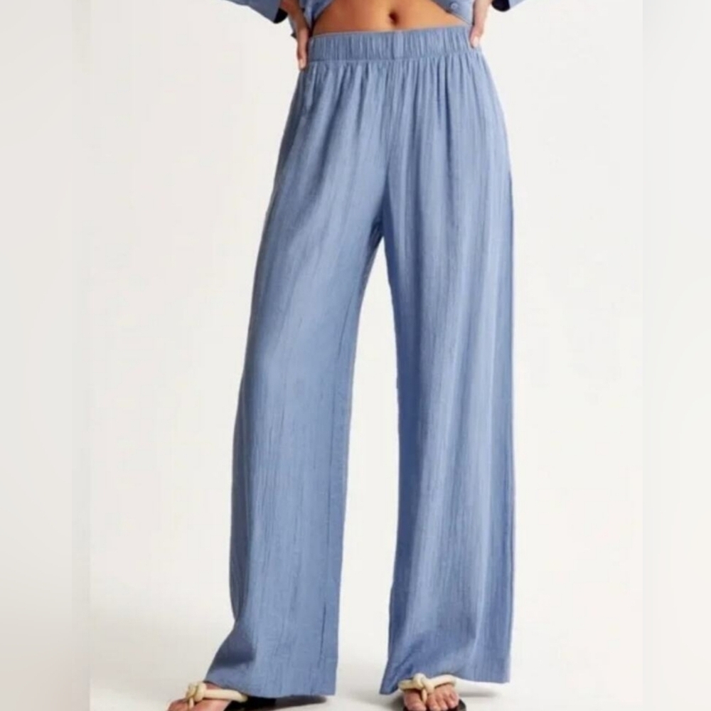 Abercrombie Crinkle Textured Pull-On Pant Blue XS